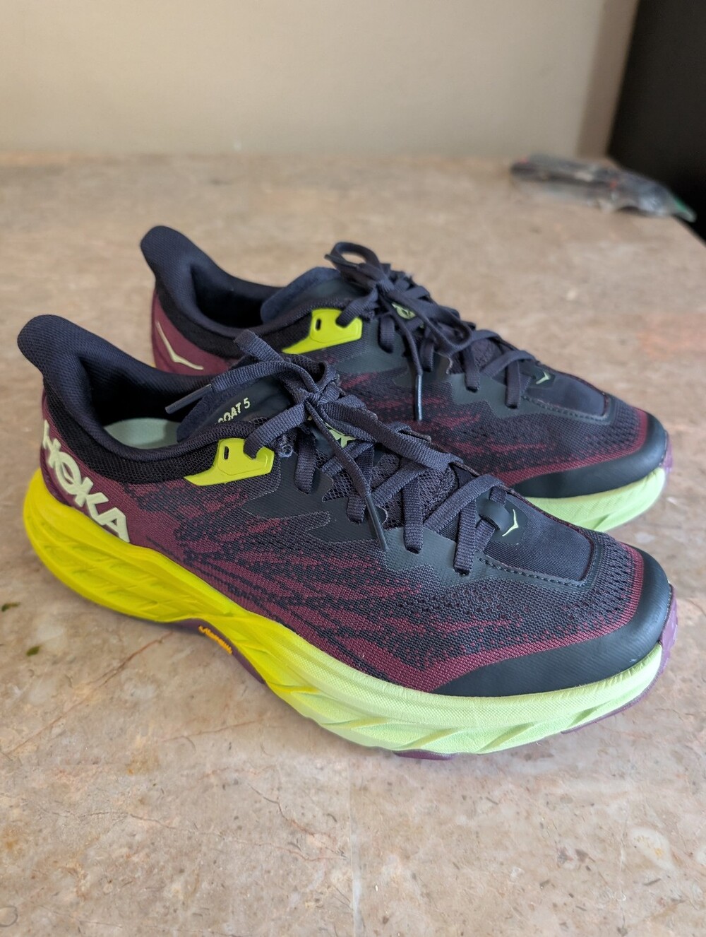 Hoka One One Speedgoat 5 Graphite Evening Primrose Cushioned Shoe Women Size 8.5